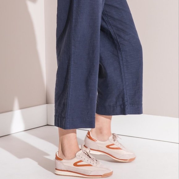 NWT RAG POETS LINEN BLEND DARK BLUE CROPPED PAPERBAG PANTS WIDE LEG EASY BREEZY - Picture 3 of 12